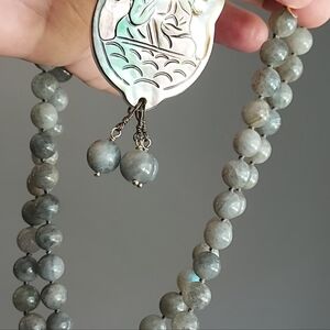 MMA Green Agate Beaded 20" Long Necklace W/Hindu Lord Shiva Pendant
